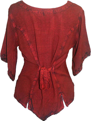 Scooped Neck Medieval  Embroidered Blouse - Agan Traders, B Red