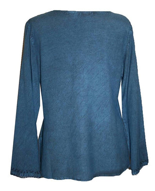 Diamond Neck Renaissance Embroidered Blouse - Agan Traders, Blue