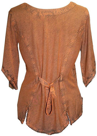 Scooped Neck Medieval  Embroidered Blouse - Agan Traders, Rust