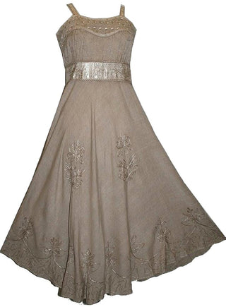 Rayon Renaissance Gothic Spaghetti Strap Mid Calf Dress - Agan Traders, Beige