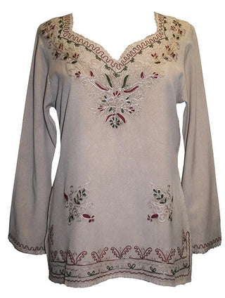 Diamond Neck Renaissance Embroidered Blouse - Agan Traders, Beige C