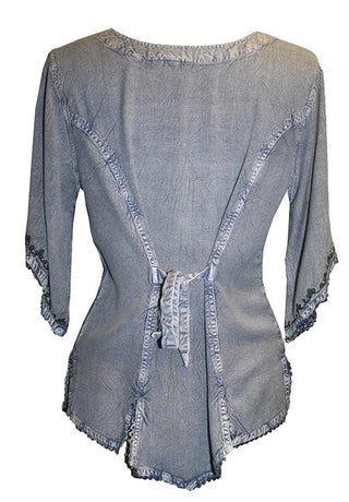 Scooped Neck Medieval  Embroidered Blouse - Agan Traders, Lilac