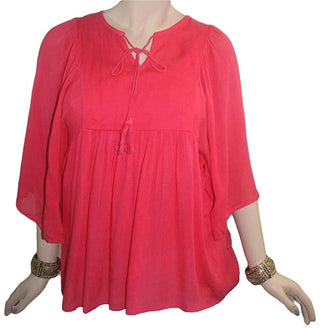 Rayon crape Bohemian Medieval Embroidered Tunic Blouse - Agan Traders, Coral
