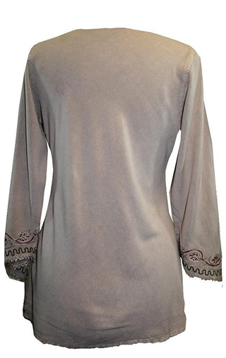Diamond Neck Renaissance Embroidered Blouse - Agan Traders, Beige C