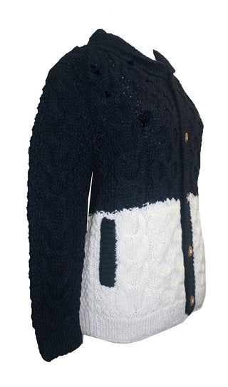 Lambs Wool 14 AW 82 Womens Button Down Collar Sweater Cardigan  - Agan Traders, Navy White