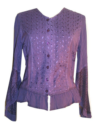 Embroidered Netted Ruffle Sleeve Blouse - Agan Traders, Purple