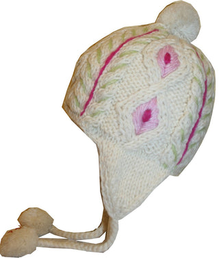 Highland Wool Knit Beanie Fleece Earflap Beanies - Agan Traders, Cream Pink