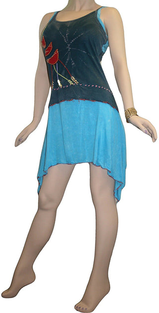 RD 09 Bohemian Light Weight Knit Cotton Summer Spaghetti Strap Sun Dress - Agan Traders, Teal Turquoise