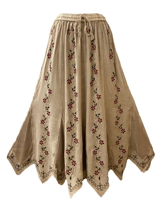 714 Skt Bohemian Gypsy Asymmetrical Hem Rayon Netted Skirt - Agan Traders, Beige C.
