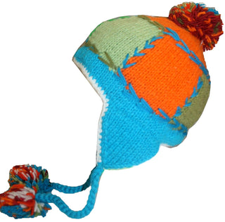 Knit Rainbow Beanie Earflap Khane Hat - Agan Traders, Turquoise Multi