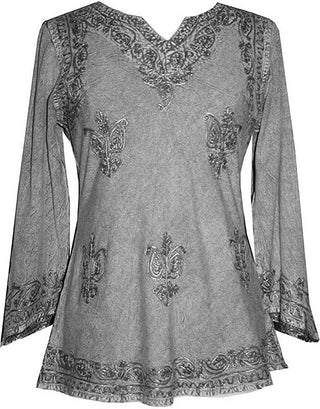 127 B Diamond Neck Embroidered Rayon Renaissance Tunic Blouse - Agan Traders, Silver