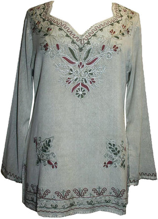 Diamond Neck Renaissance Embroidered Blouse - Agan Traders, Sea Green C