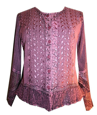 Embroidered Netted Ruffle Sleeve Blouse - Agan Traders, Plum