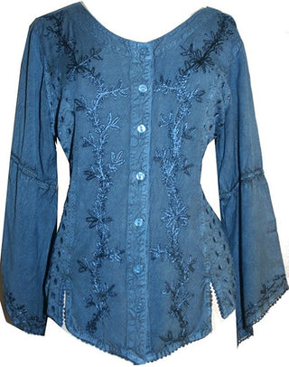 Flower Embroidered Blouse - Agan Traders, Blue