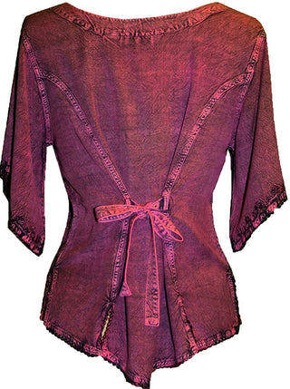 Scooped Neck Medieval  Embroidered Blouse - Agan Traders, Burgundy