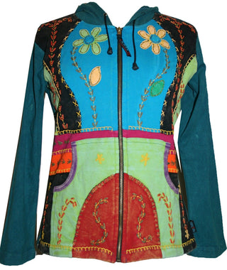 Colorful Peace Sun Star Patch Bohemian Hoodie Jacket - Agan Traders