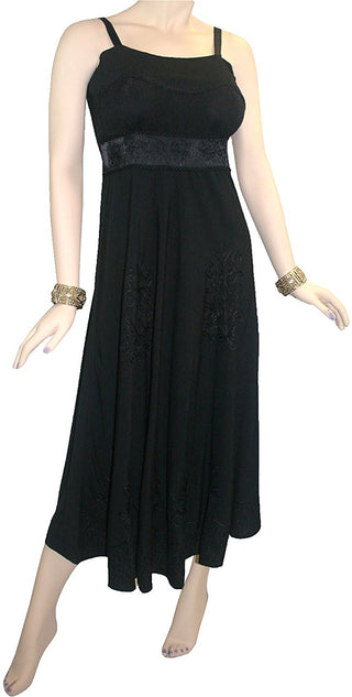 Rayon Renaissance Gothic Spaghetti Strap Mid Calf Dress - Agan Traders, Black