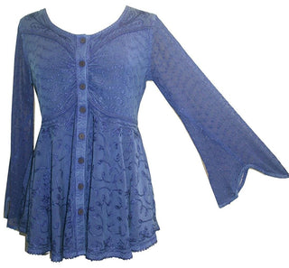 Medieval Gothic Embroidered Flare Sheer Lace Sleeve Top Blouse - Agan Traders, Lilac