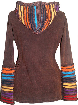 RJ 51 Agan Traders Bohemian Nepal Hoodie Gypsy Knit Cotton Patch Rib Jacket - Agan Traders, Brown Red