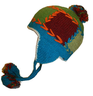 Knit Rainbow Beanie Earflap Khane Hat - Agan Traders, Turquoise Multi