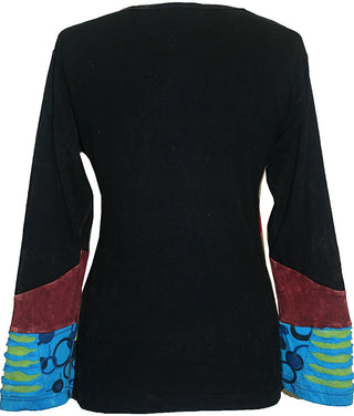 Rib Cotton Patched Embroidered Bohemian Gypsy Blouse - Agan Traders, Blue Multi