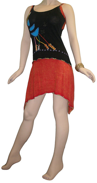 RD 09 Bohemian Light Weight Knit Cotton Summer Spaghetti Strap Sun Dress - Agan Traders, Black Red