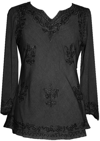Embroidered Rayon Renaissance Blouse - Agan Traders, Black