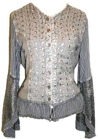 Embroidered Netted Ruffle Sleeve Blouse - Agan Traders, Silver