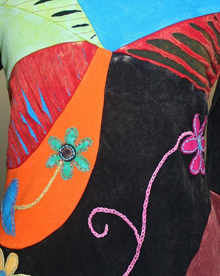 Rib Cotton Patched Embroidered Bohemian Gypsy Blouse - Agan Traders, Blue Multi