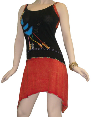 RD 09 Bohemian Light Weight Knit Cotton Summer Spaghetti Strap Sun Dress - Agan Traders, Black Red