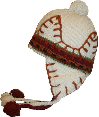 Highland Wool Knit Beanie Fleece Earflap Beanies - Agan Traders, Cream Rust