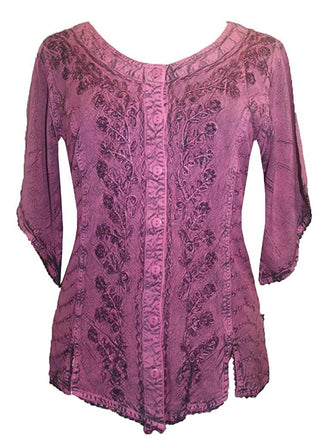 Scooped Neck Medieval  Embroidered Blouse - Agan Traders, Plum