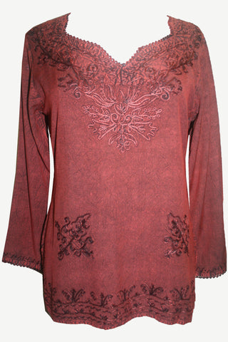 Diamond Neck Renaissance Embroidered Blouse - Agan Traders, BG Wine