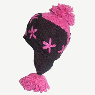 Two Tone Knit Crochet Beanie Pom Pom Hat - Agan Traders, Pink Multi