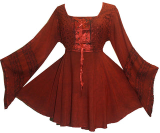 Gypsy Medieval Stylish Bohemian Sexy Flare Corset Tunic - Agan Traders, Burgundy