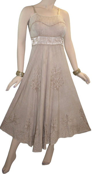 Rayon Renaissance Gothic Spaghetti Strap Mid Calf Dress - Agan Traders, Beige