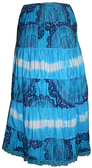 Soft Crinkle Tie Dye Lace Skirt - Agan Traders, Turquoise