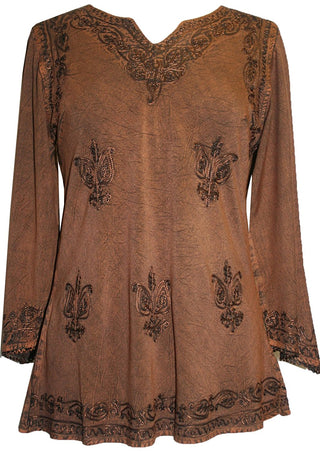 Embroidered Rayon Renaissance Blouse - Agan Traders, Rust