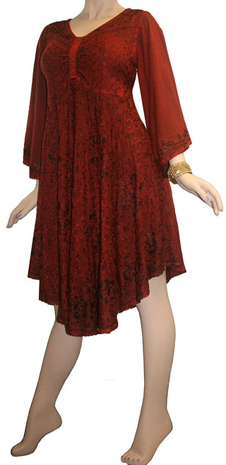 117 DR Butterfly Embroidered Bell Sleeve Flare Knee Length Dress - Agan Traders