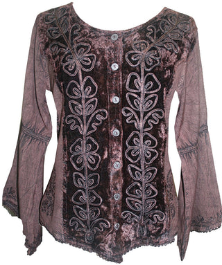 Renaissance Vintage Rayon Velvet Renaissance Top Blouse - Agan Traders, Choco Brown