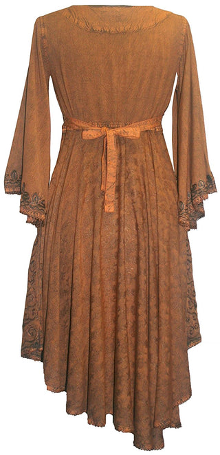 Medieval Roman Embroidered Bell Sleeve Flare Knee Length Baby Doll Dress - Agan Traders, Rust