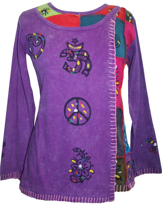 Knit Cotton Hand Brush Painted Bhoto Style Top Blouse - Agan Traders, Purple