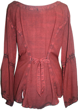 Flower Embroidered Blouse - Agan Traders, Burgundy