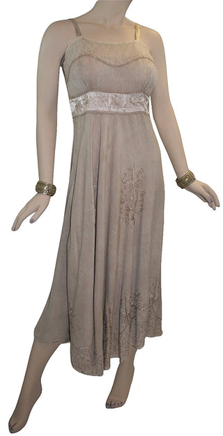 Rayon Renaissance Gothic Spaghetti Strap Mid Calf Dress - Agan Traders, Beige