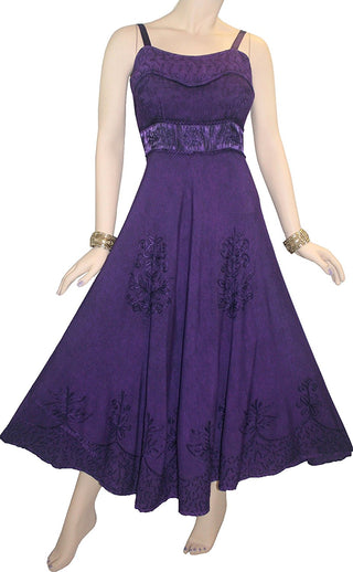 Rayon Renaissance Gothic Spaghetti Strap Mid Calf Dress - Agan Traders, Purple