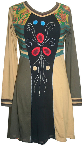 DR 656 Agan Traders Patches Gypsy Knit Cotton Misses Junior Mid Dress - Agan Traders