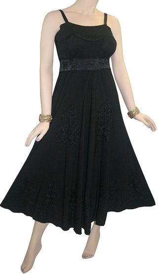 Rayon Renaissance Gothic Spaghetti Strap Mid Calf Dress - Agan Traders, Black