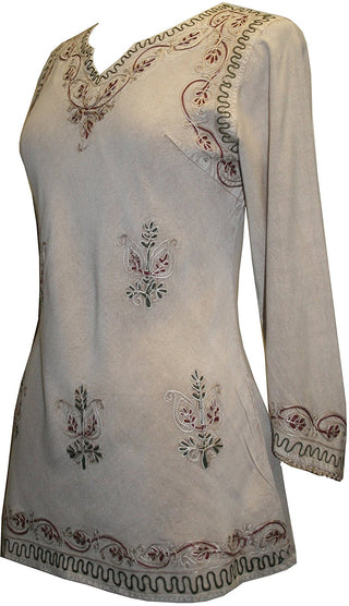 Embroidered Rayon Renaissance Blouse - Agan Traders, Beige