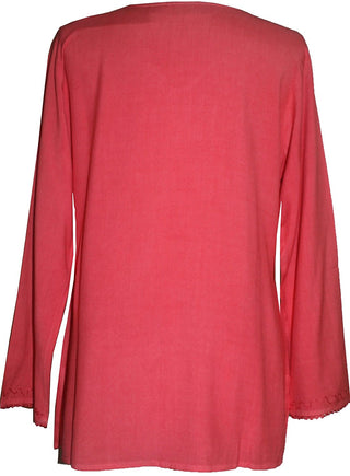 Diamond Neck Renaissance Embroidered Blouse - Agan Traders, Coral