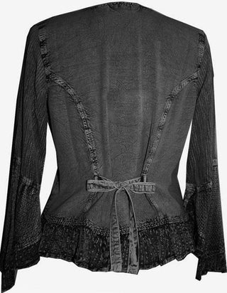 Embroidered Netted Ruffle Sleeve Blouse - Agan Traders, Black